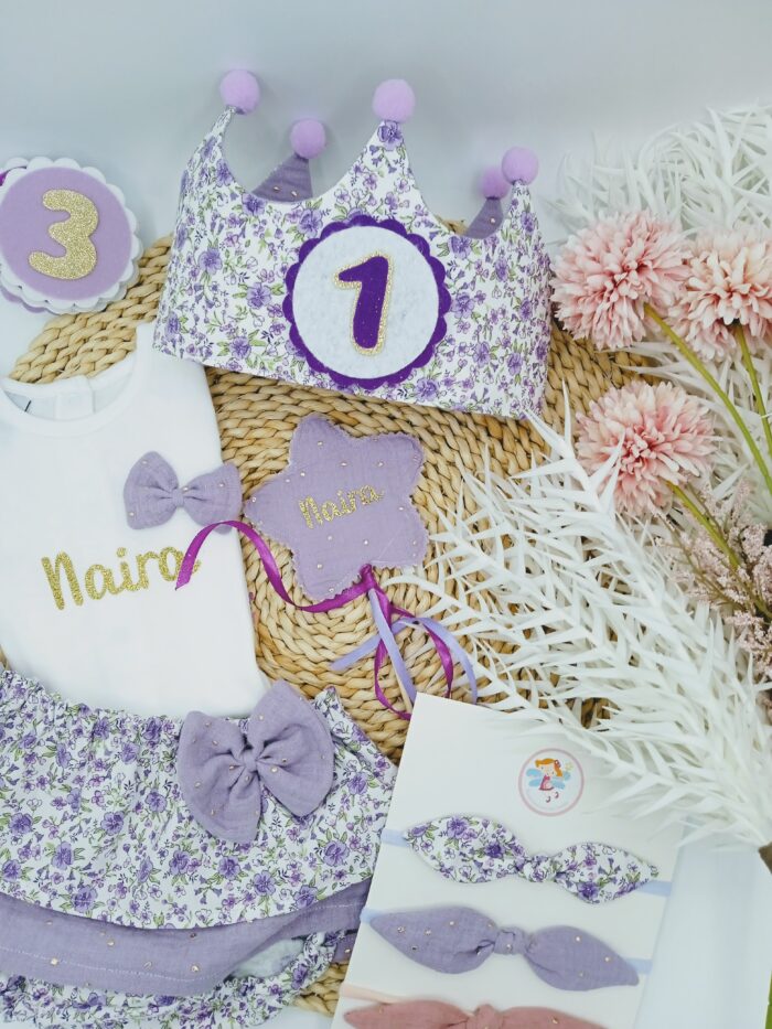 Pack cumpleaños doble volante Flores violeta