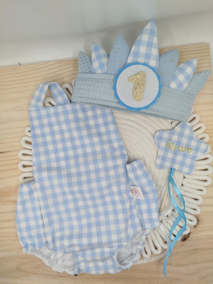 Pack cumpleaños peto vichy (corona india)