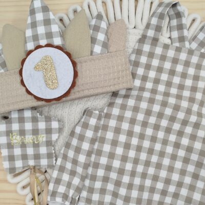 Pack cumpleaños peto vichy (corona india)