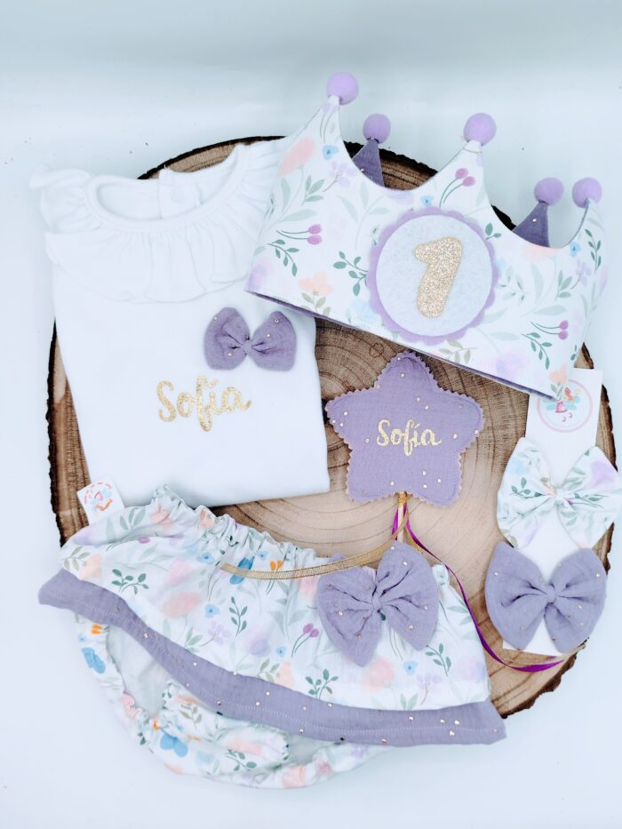 Pack cumpleaños doble volante Flores malva