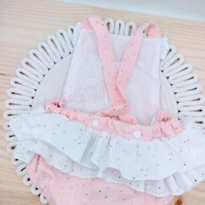 Pack cumpleaños peto doble volante, doble gasa brilli