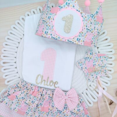 Pack cumpleaños Peppa Pig flores, doble volante