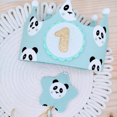 Corona cumpleaños Pandas, Mint.