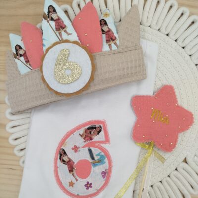 Pack cumpleaños Vaiana, Corona+Camiseta.